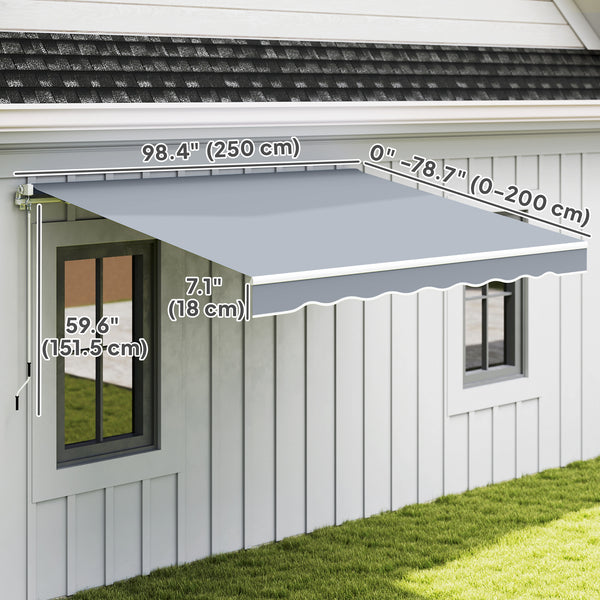 8' x 7' Retractable Awning, Patio Awnings, Sunshade Shelter with 280 g/m² UV & Water-Resistant Fabric and Aluminum Frame for Deck, Balcony, Yard, Grey