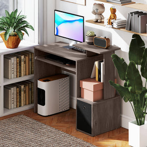 Computer Desk with Sliding Keyboard Tray, Storage Drawer, Gray