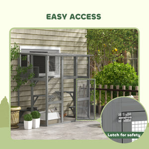 Cat enclosure with window, waterproof roof, bridge, resting niche and platforms, grey