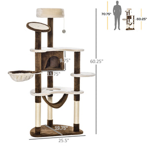 60-inch Cat Tree - Brown and Beige