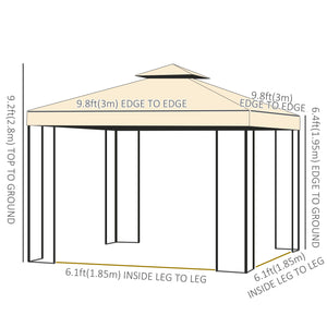 10'x10' Soft Steel Gazebo with Two-Tier Polyester Roof and Curtain Sidewalls, Beige 