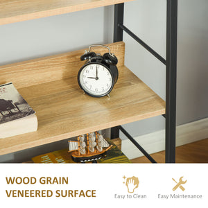 Modern bookcase with wide 5-tier shelves, oak