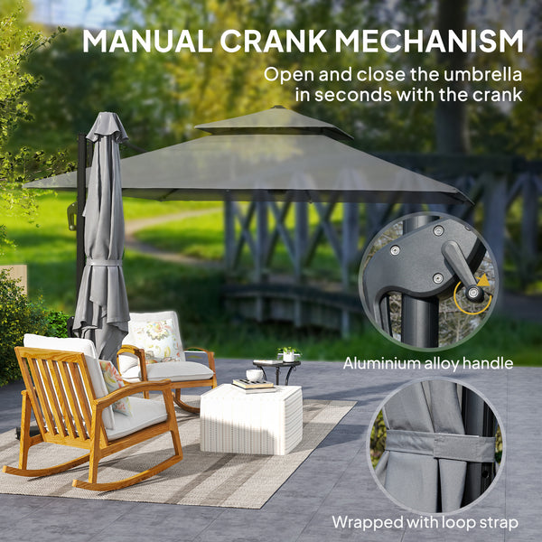 9.8-foot square cantilever parasol, 360° rotation, light grey