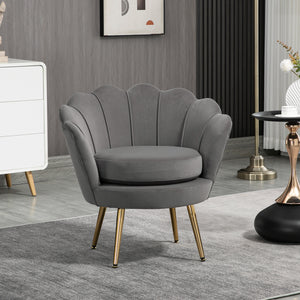 Lotus accent chair in velvet fabric with gold metal legs, gray