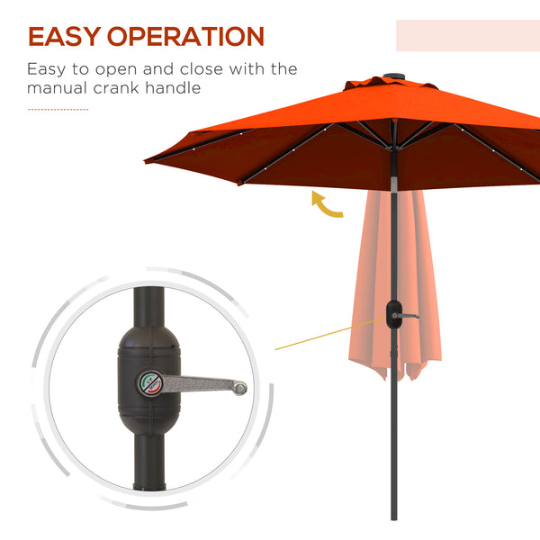 2.7m Outdoor Solar Patio Umbrella with 24 LEDs and Tiltable Canopy, Orange