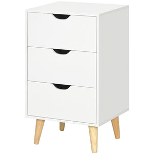 Modern 3-drawer bedside table with wooden legs, white