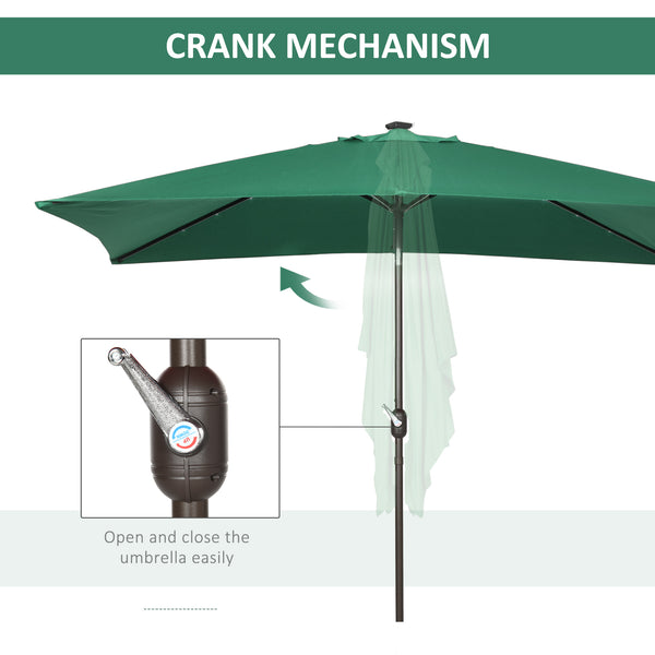 9.7-foot rectangular patio umbrella with crank handle and LED lighting 