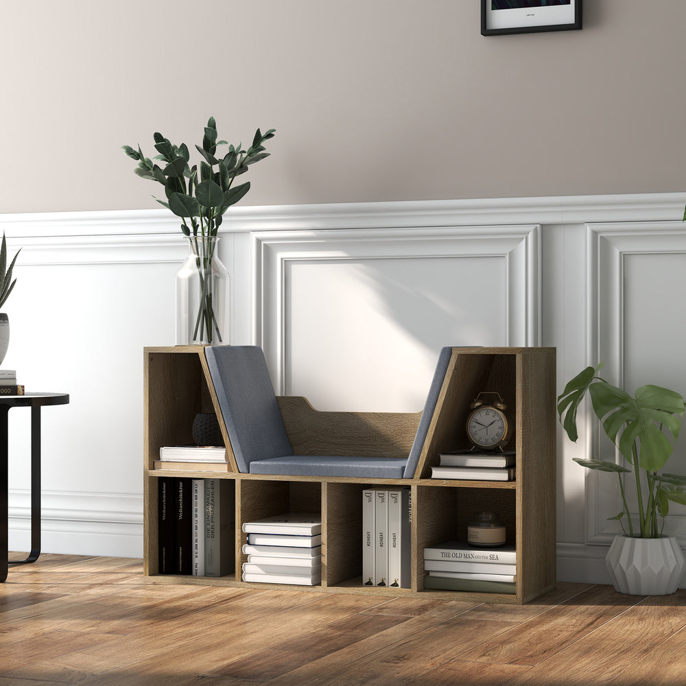 6 Compartment Bookcase with Cushion for Reading Corner, Desk, Oak