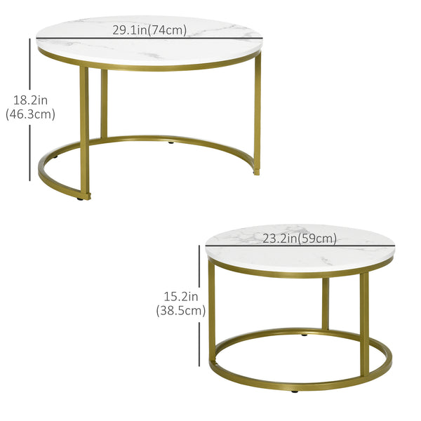 Set of 2 round nesting tables, imitation white marble