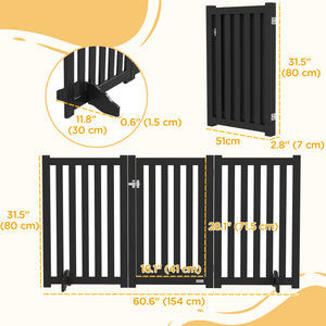 3-panel foldable dog gate with feet, black