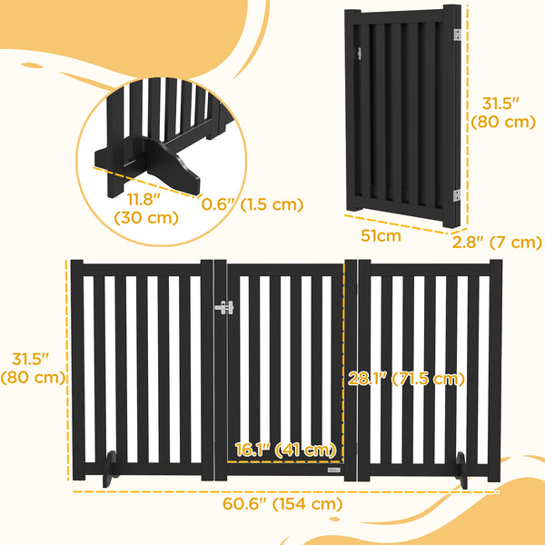 3-panel foldable dog gate with feet, black