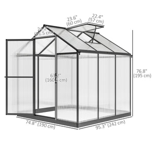6' x 8' x 6.4' Walk-In Greenhouse Polycarbonate Panels and Aluminum Frame, Anthracite Gray