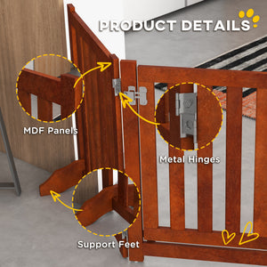 Foldable dog gate with door, 4 panels, brown