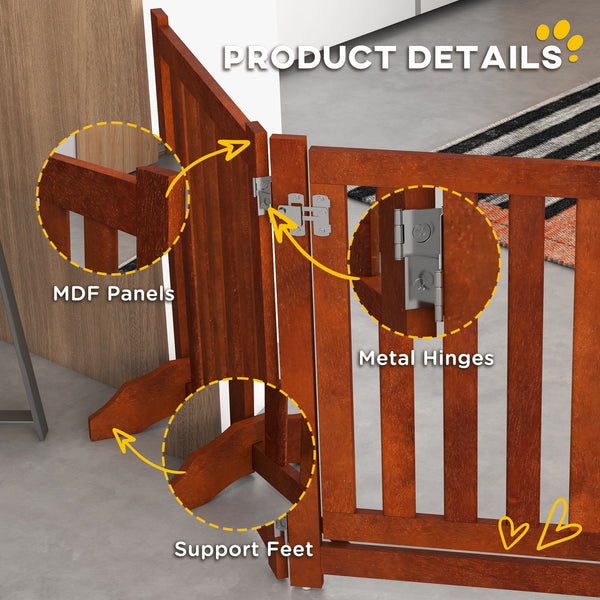 Foldable dog gate with door, 4 panels, brown