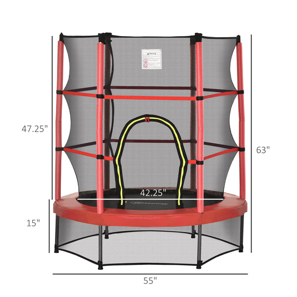 55" Kids Trampoline with Safety Enclosure, Red
