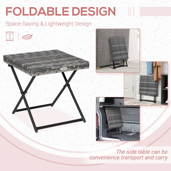 Folding rattan coffee table, grey