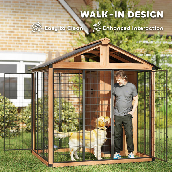 Outdoor kennel with enclosure and storage, 86 in