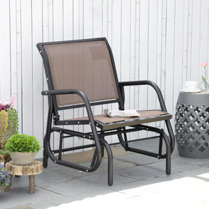 Garden armchair with breathable mesh seat and backrest, metal frame and armrests, brown