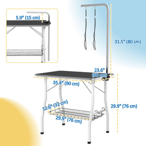 Dog Grooming Table with Adjustable Arm, Mesh Tray, and Two Leashes, Black
