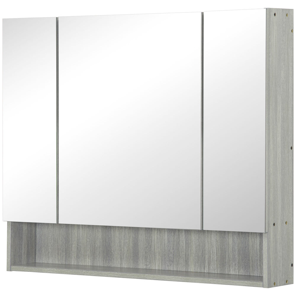Wall-mounted medicine cabinet with mirror and adjustable shelves, gray