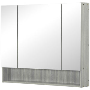 Wall-mounted medicine cabinet with mirror and adjustable shelves, gray