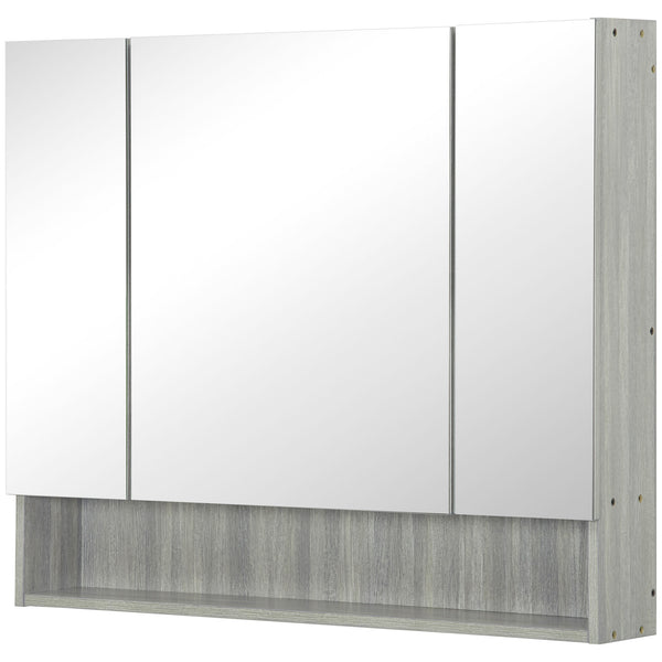 Wall-mounted medicine cabinet with mirror and adjustable shelves, gray