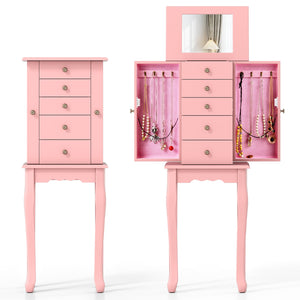 Standing jewelry storage cabinet with mirror - Two-tone pink