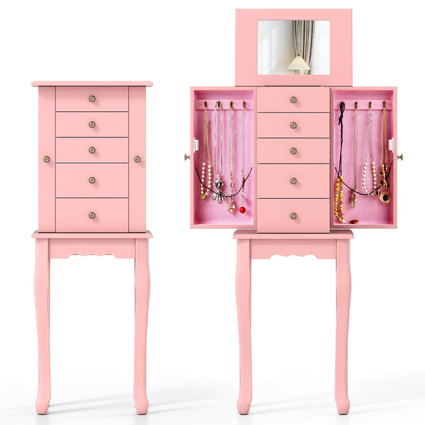 Standing jewelry storage cabinet with mirror - Two-tone pink