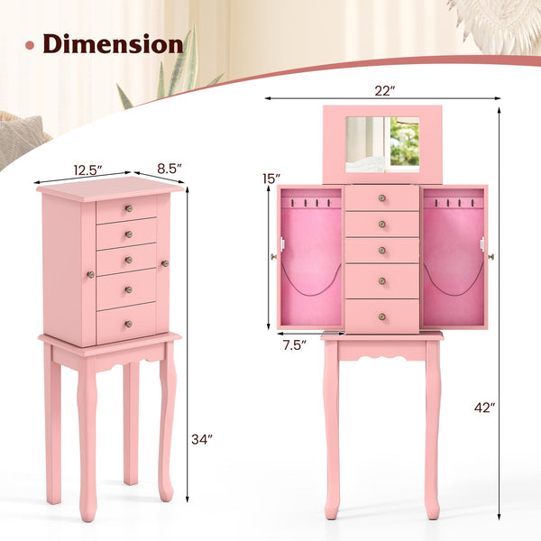 Standing jewelry storage cabinet with mirror - Two-tone pink