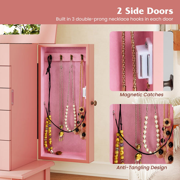 Standing jewelry storage cabinet with mirror - Two-tone pink