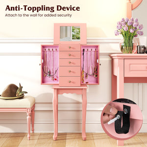 Standing jewelry storage cabinet with mirror - Two-tone pink