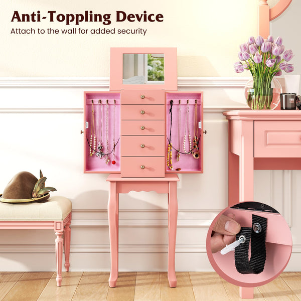 Standing jewelry storage cabinet with mirror - Two-tone pink