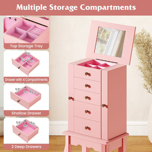 Standing jewelry storage cabinet with mirror - Two-tone pink