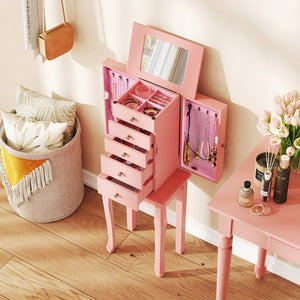 Standing jewelry storage cabinet with mirror - Two-tone pink