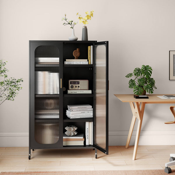 2-door 5-tier metal storage cabinet with adjustable shelves - Black