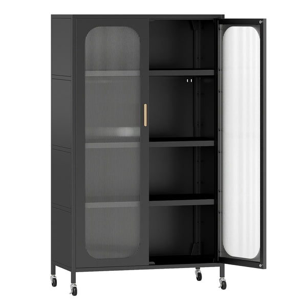 2-door 5-tier metal storage cabinet with adjustable shelves - Black