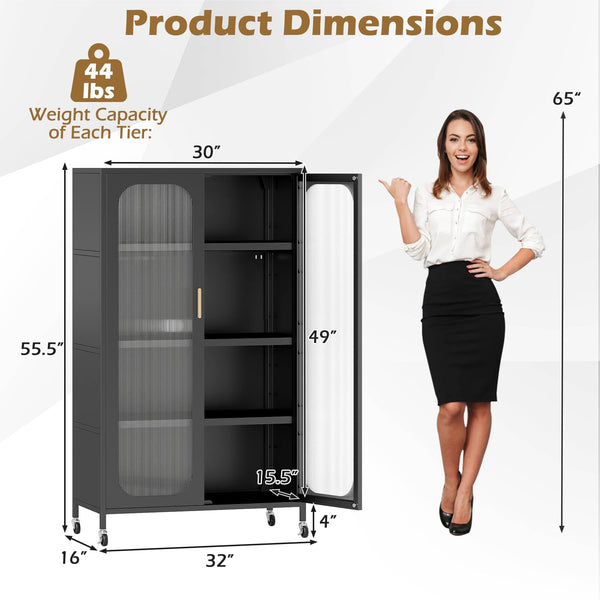 2-door 5-tier metal storage cabinet with adjustable shelves - Black