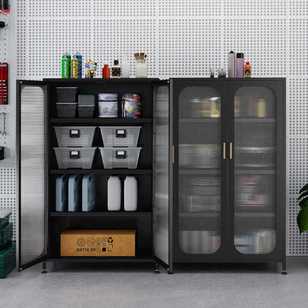 2-door 5-tier metal storage cabinet with adjustable shelves - Black