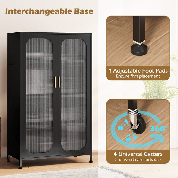 2-door 5-tier metal storage cabinet with adjustable shelves - Black