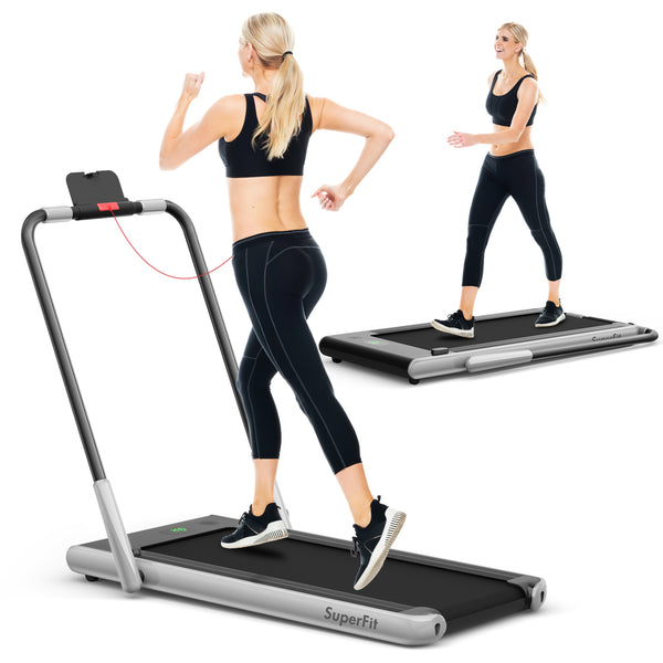 2-in-1 Folding Treadmill with Remote Control and LED Display - Silver