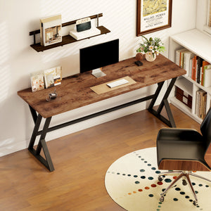71" X-frame computer desk for home office, rustic brown