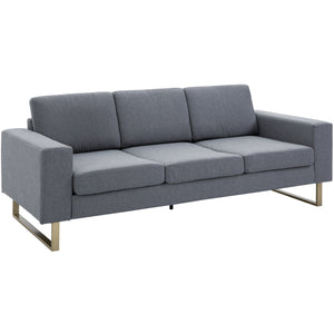 3 seater sofa upholstered in linen with steel legs, dark grey
