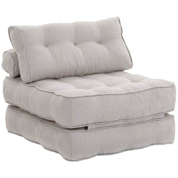 Beige-grey 3-in-1 folding sofa bed with high-density foam and 2 cushions, grey