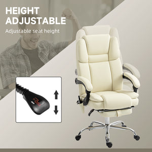 Reclining Massage Office Chair with 6-Point Vibration, Footrest and High Back, White