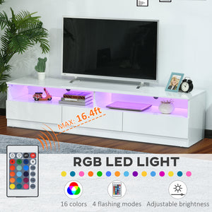 TV stand with LED lighting for TVs up to 75 inches, glossy white