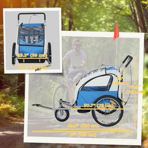 2-in-1 bicycle trailer with 5-point harness, blue