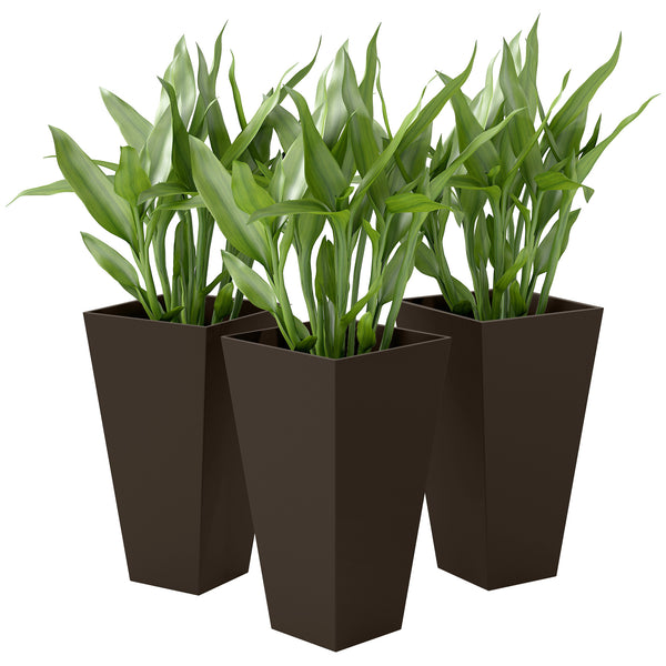 Set of 3 plastic garden planters, brown