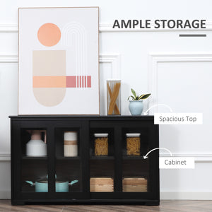 Modern kitchen sideboard with sliding glass door, black