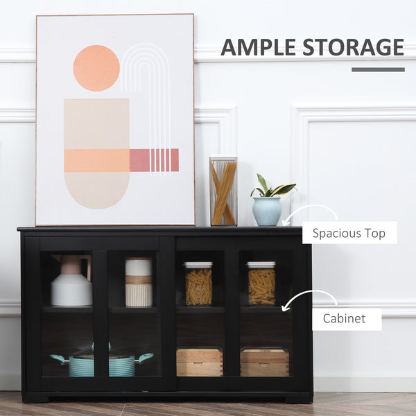 Modern kitchen sideboard with sliding glass door, black