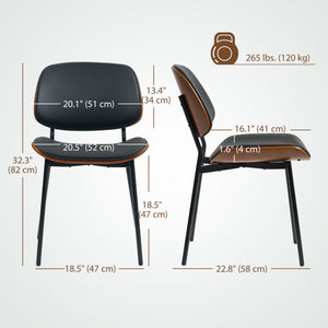 Set of 2 mid-century modern chairs with curved wooden backs and metal legs